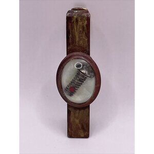 Anson Screw In Clear Lucite Oval Tie Clip Collar Vintage Goldtone Aged Rustic E5